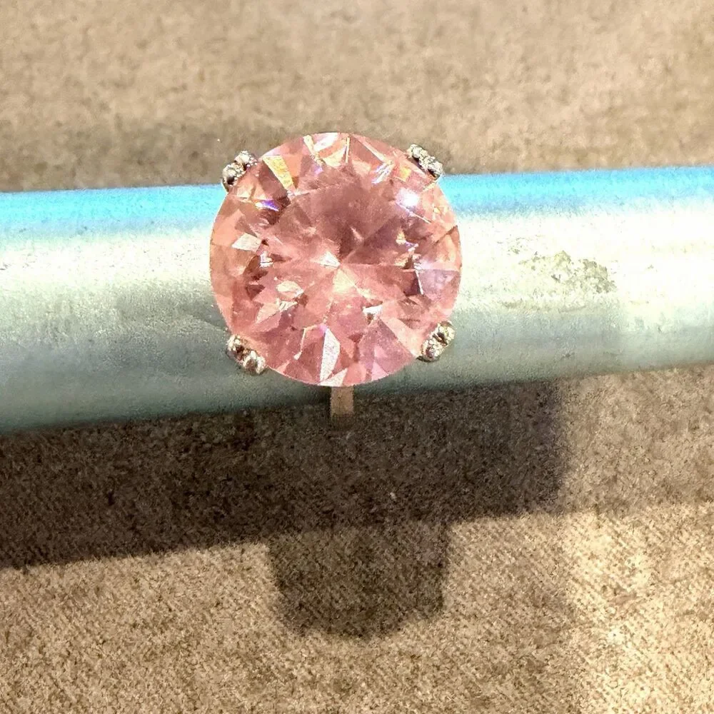 925 Sterling Silver Pink Solitaire Ring Round Cut Promise Engagement Ring Sz 6